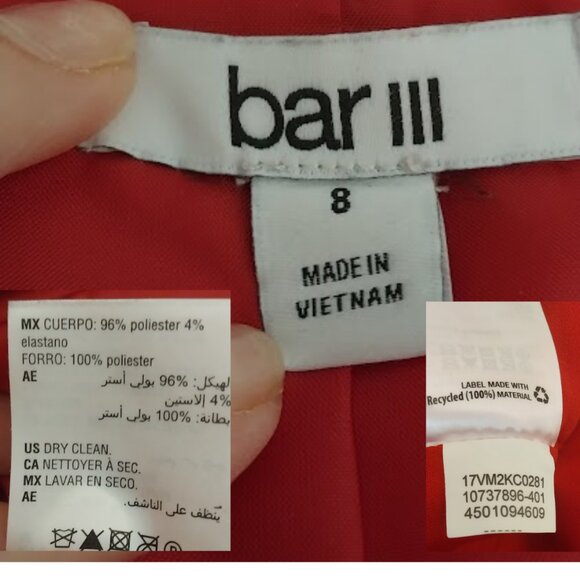Macy's Bar III Women's Cardinal Red Crepe Button Closure Peplum Blazer Size 8 - Picture 6 of 10